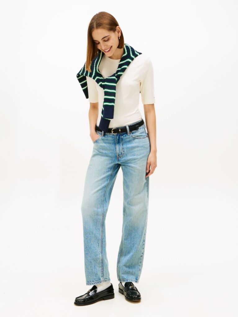Beige Ribbed Slim Half Sleeve T-Shirt  Women
