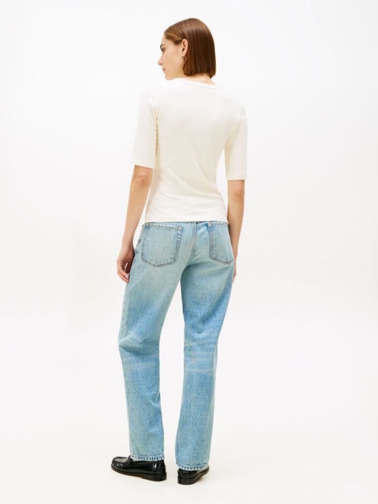 Beige Ribbed Slim Half Sleeve T-Shirt  Women