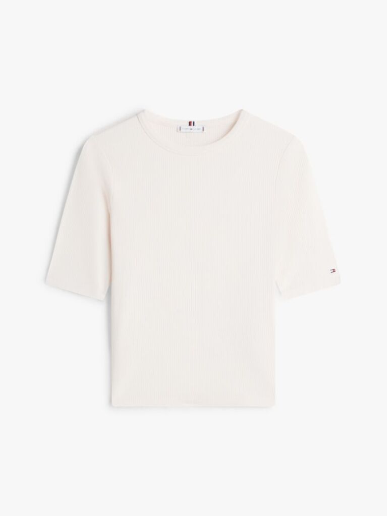 Beige Ribbed Slim Half Sleeve T-Shirt  Women