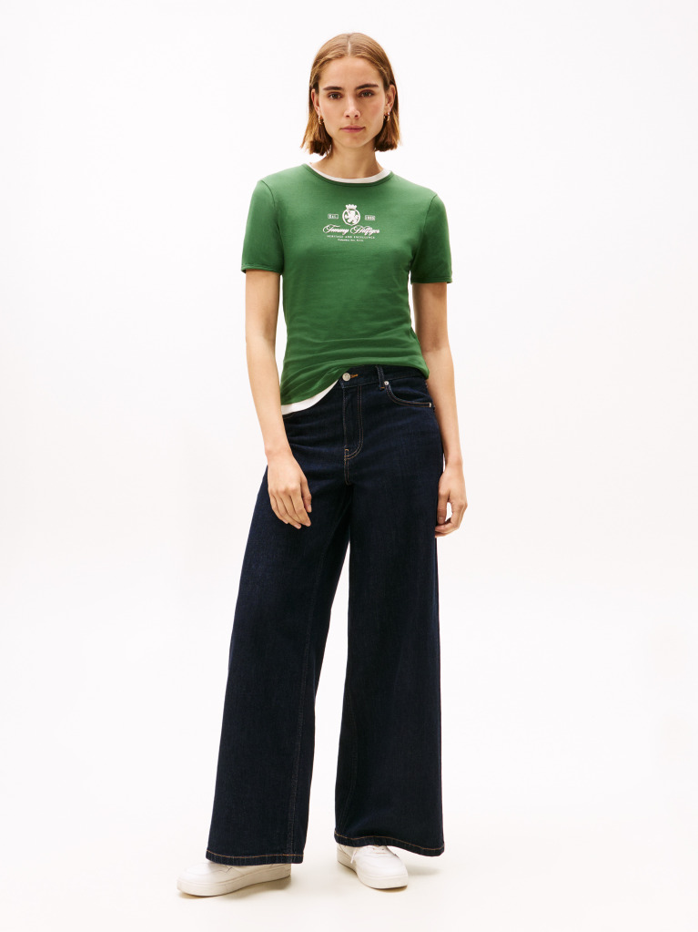 Green Varsity Crest Slim Short Sleeve Tee  Women