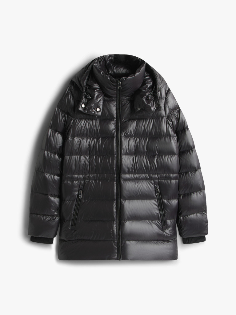 Black Shiny Water Repellent Down Puffer Coat  Women