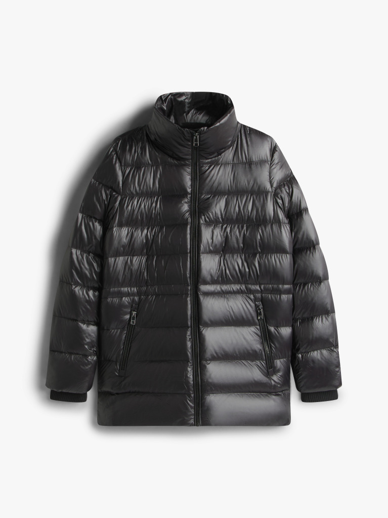 Black Shiny Water Repellent Down Puffer Coat  Women