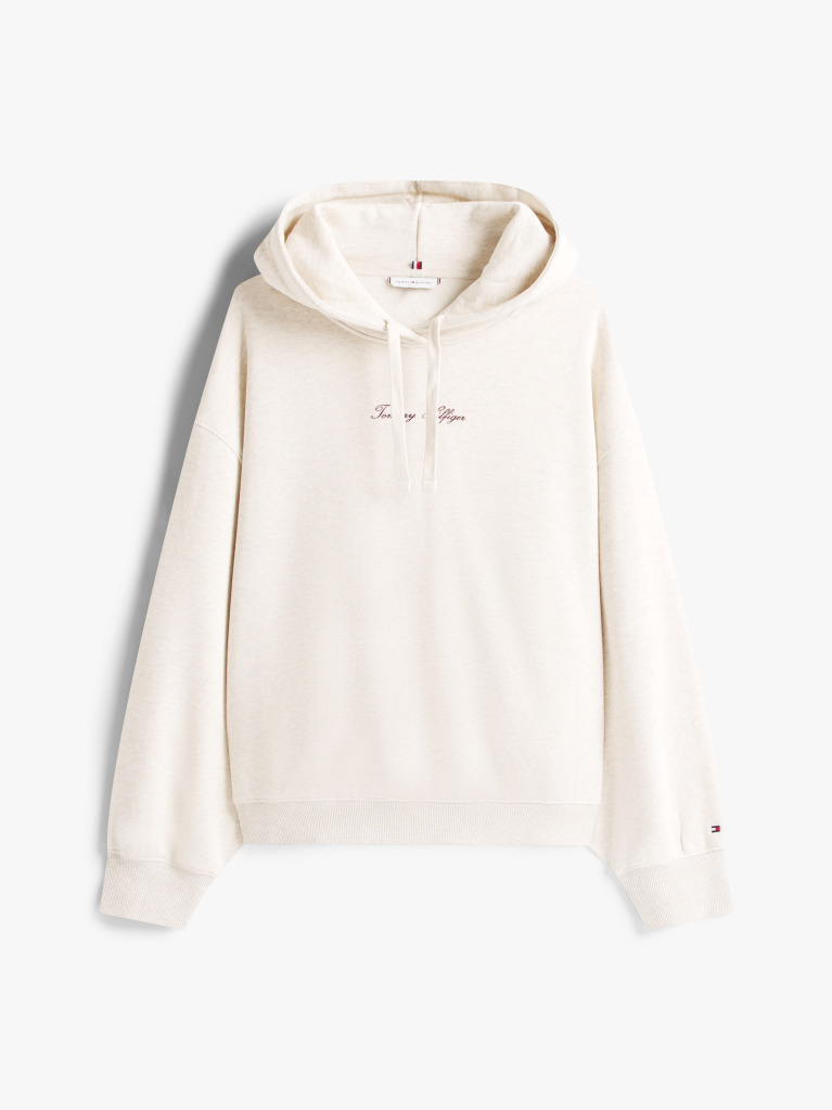 Beige Textured Logo Relaxed Hoody  Women
