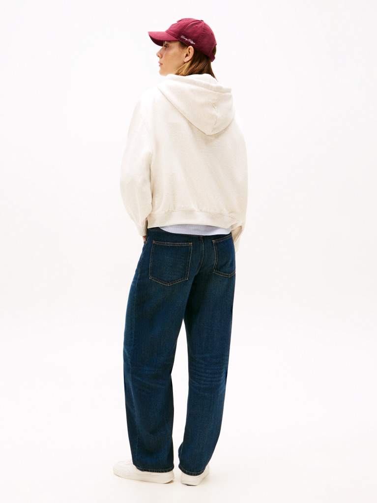 Beige Textured Logo Relaxed Hoody  Women