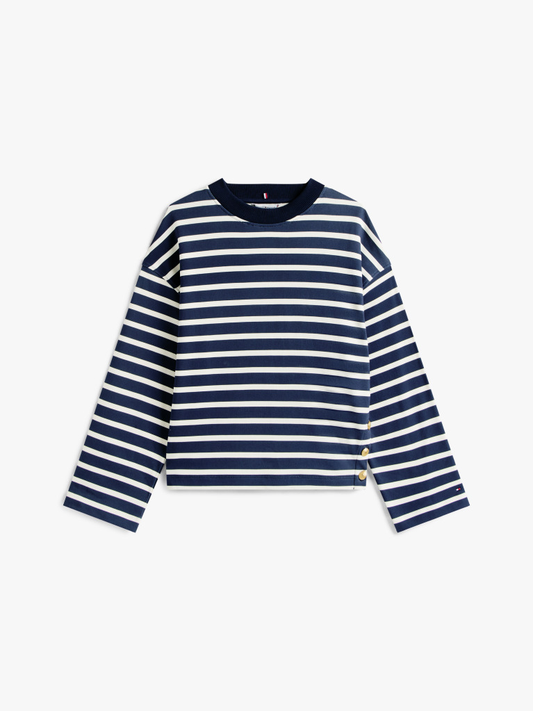 Multi Gold-Tone Button Stripe Sweatshirt  Women