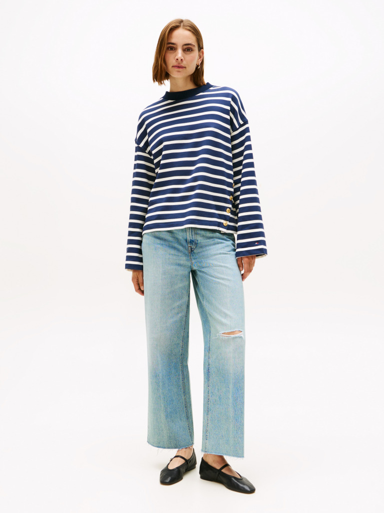Multi Gold-Tone Button Stripe Sweatshirt  Women