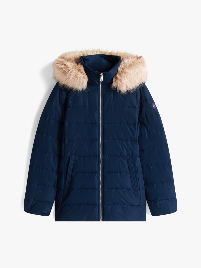 Blue Faux Fur Hood Down Puffer Jacket  Women