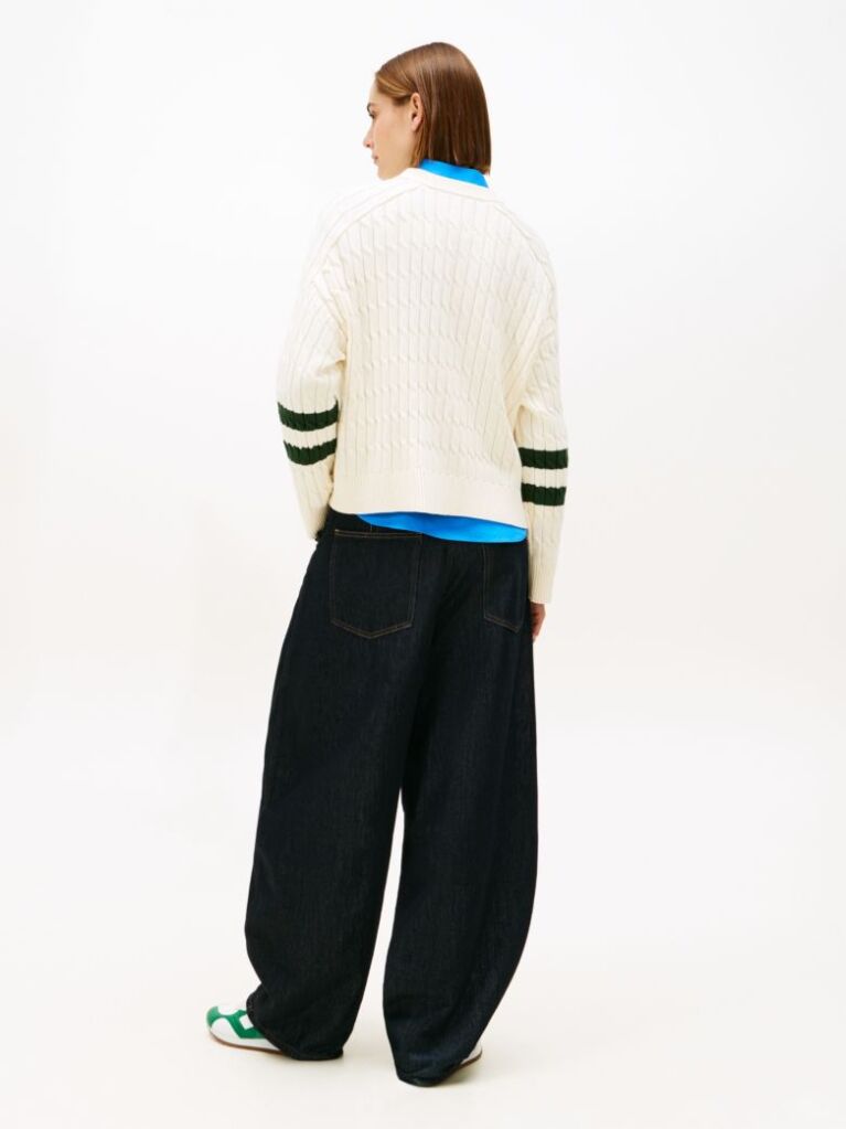 Beige Logo Embroidery Relaxed Cable Knit Jumper  Women