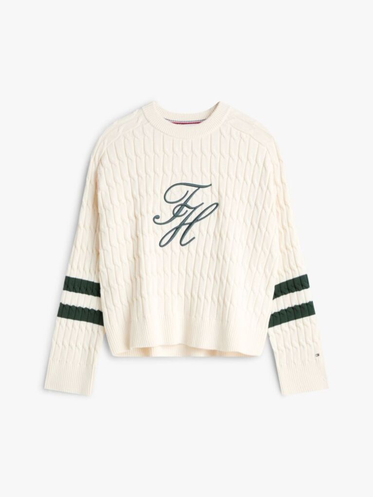 Beige Logo Embroidery Relaxed Cable Knit Jumper  Women