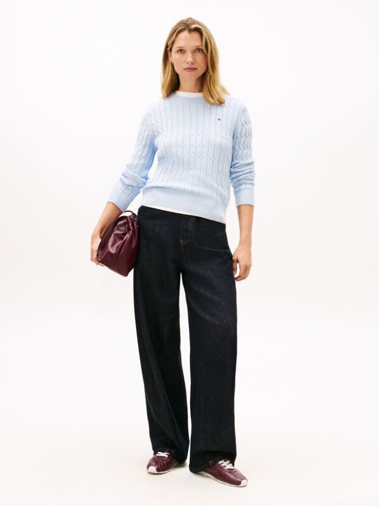 Blue Cable Knit Crew Neck Jumper  Women