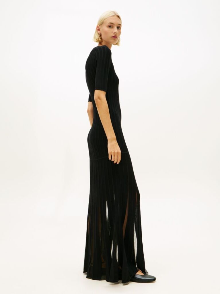 Black Festive Mesh Pleat Slim Maxi Dress  Women