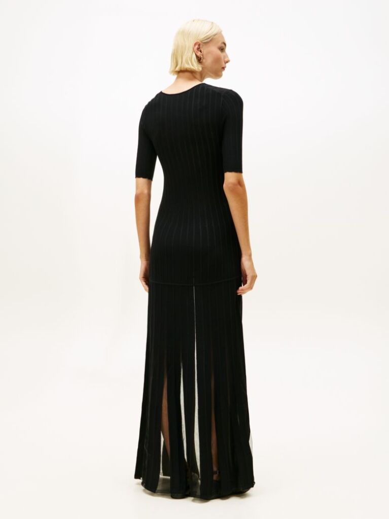 Black Festive Mesh Pleat Slim Maxi Dress  Women