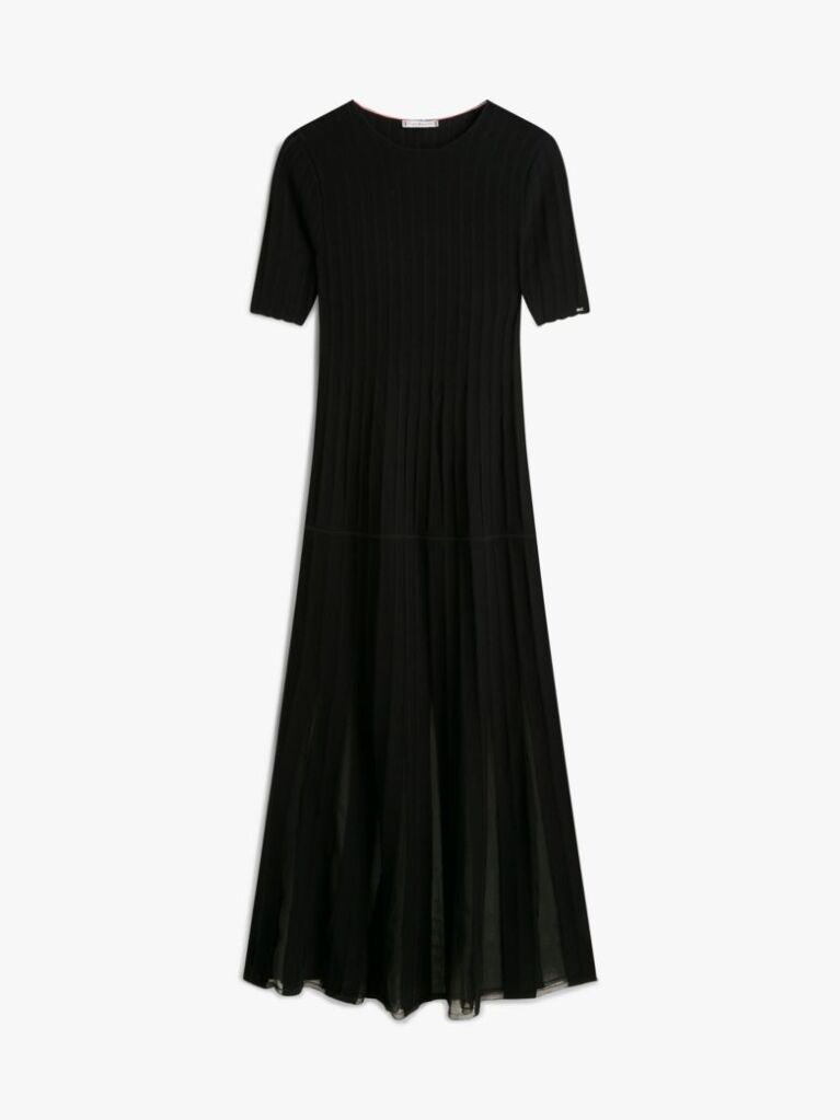 Black Festive Mesh Pleat Slim Maxi Dress  Women