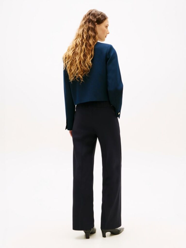 Blue Textured Wool Blend Double Breasted Jacket  Women