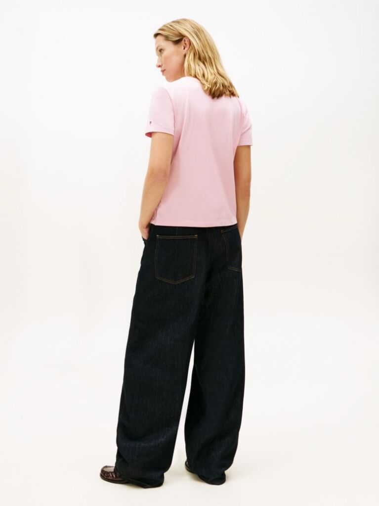 Pink Logo Embroidery Jersey Crew Neck T-Shirt  Women