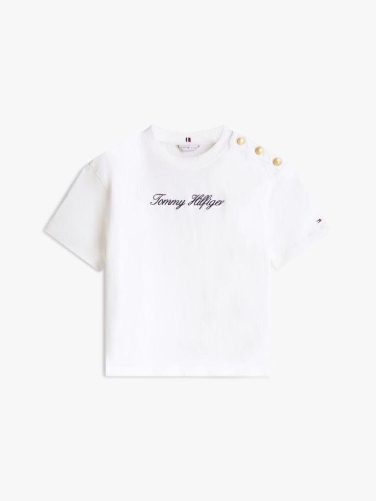 Beige Gold-Tone Button Logo Embroidery Relaxed T-Shirt  Women