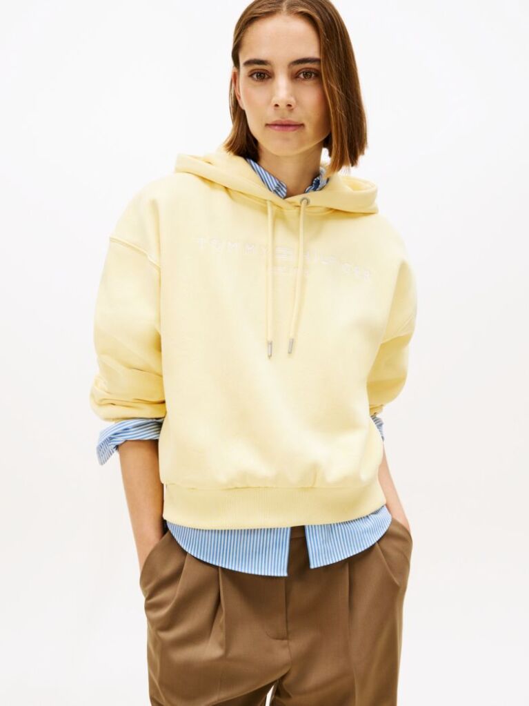 Yellow Flex Fleece Logo Embroidery Relaxed Hoody  Women