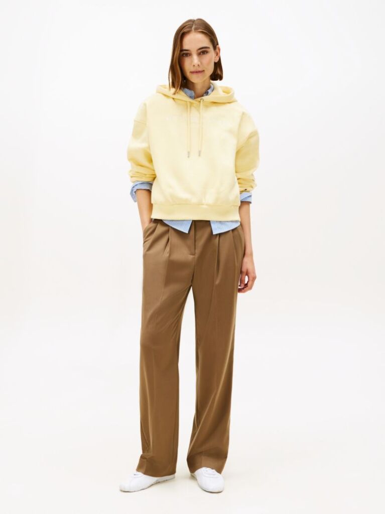 Yellow Flex Fleece Logo Embroidery Relaxed Hoody  Women