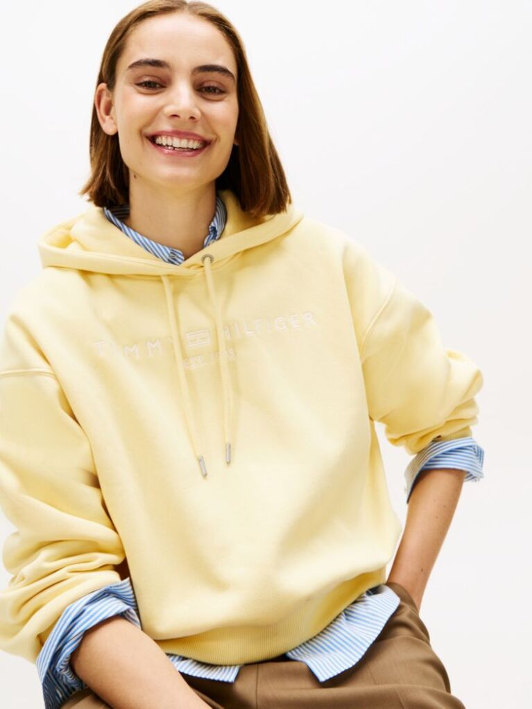 Yellow Flex Fleece Logo Embroidery Relaxed Hoody  Women