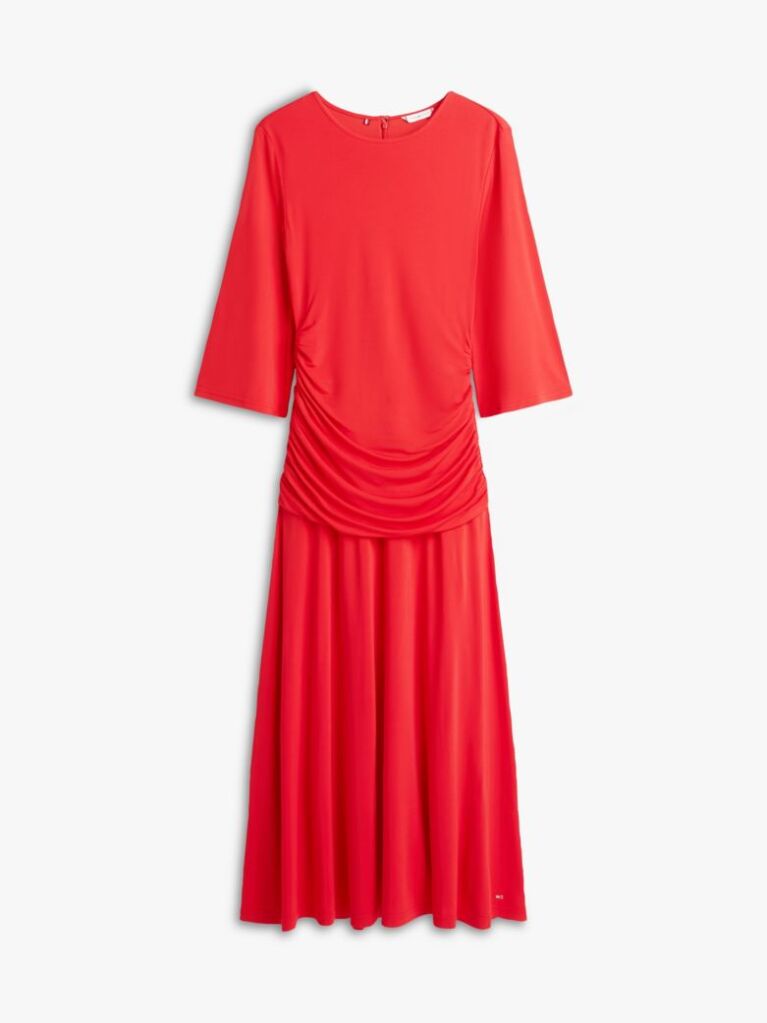 Red Festive Crepe Slim Gathered Midi Dress  Women