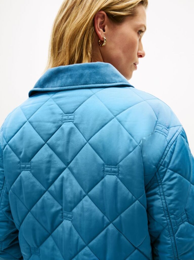 Blue Padded Flag Quilted Water Repellent Jacket  Women