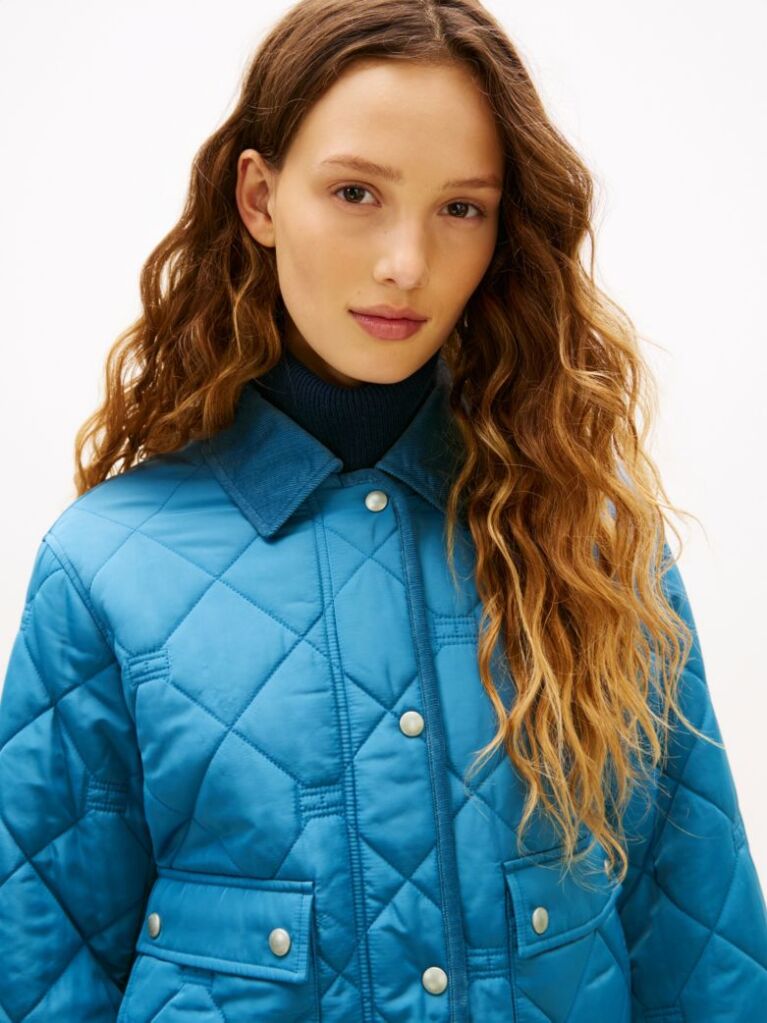 Blue Padded Flag Quilted Water Repellent Jacket  Women