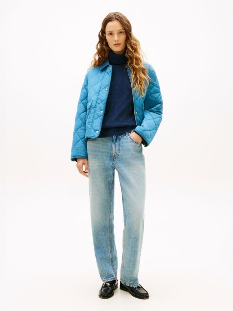 Blue Padded Flag Quilted Water Repellent Jacket  Women