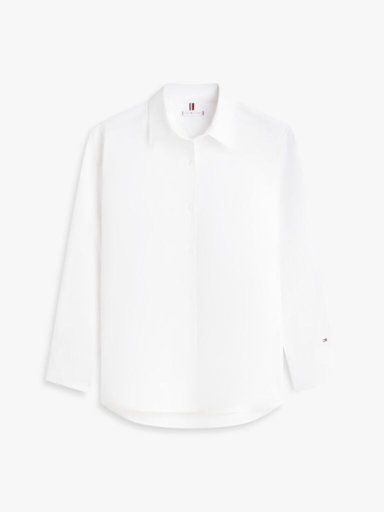 White Oversized Fit Logo Embroidery Shirt  Women