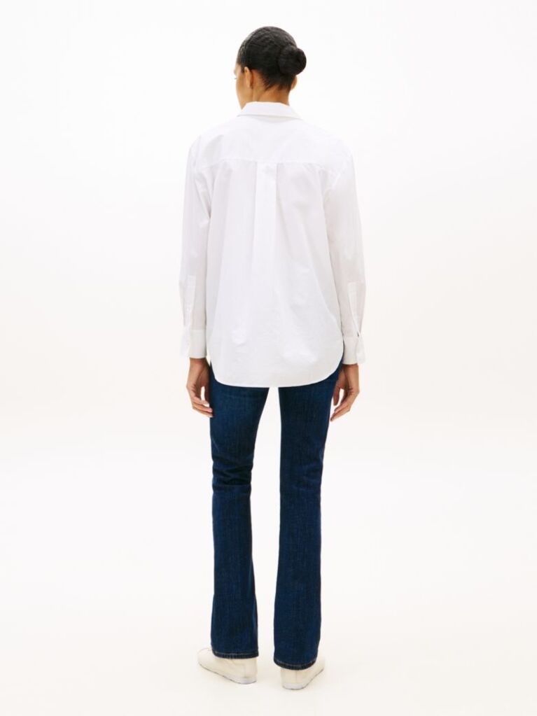 White Oversized Fit Logo Embroidery Shirt  Women
