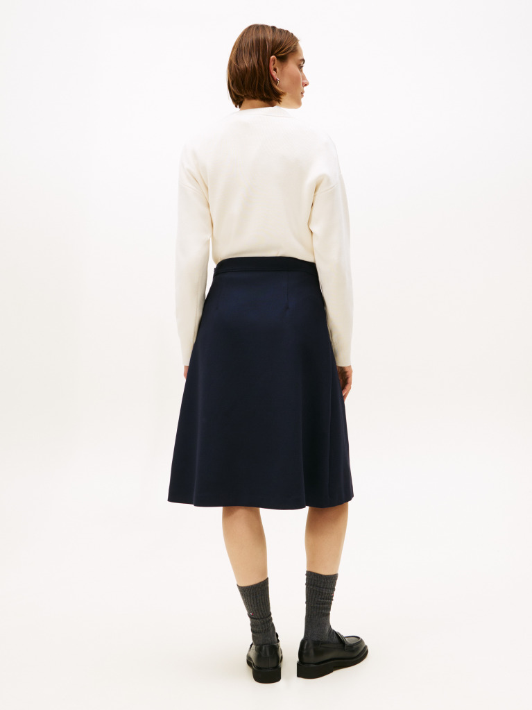 Blue Gold-Tone Button A-Line Midi Skirt  Women