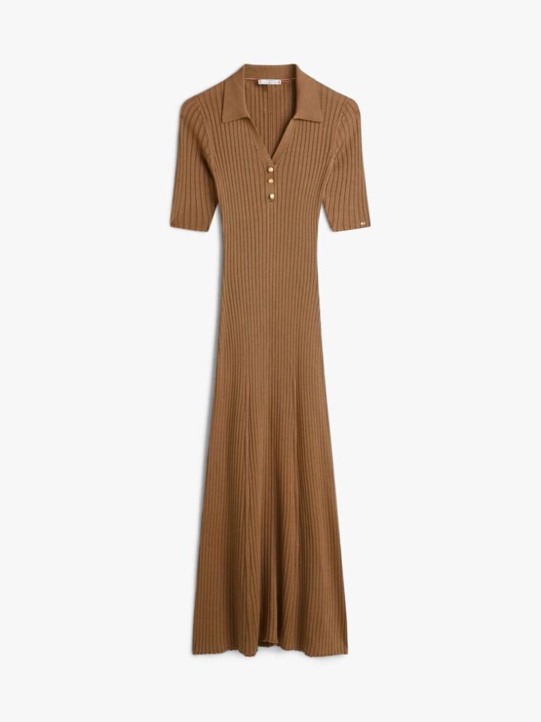 Brown Rib-Knit Polo Maxi Dress  Women