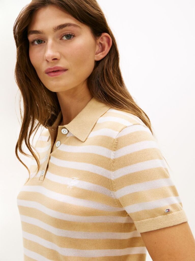 Multi Short Sleeve Polo Jumper With Silk  Women