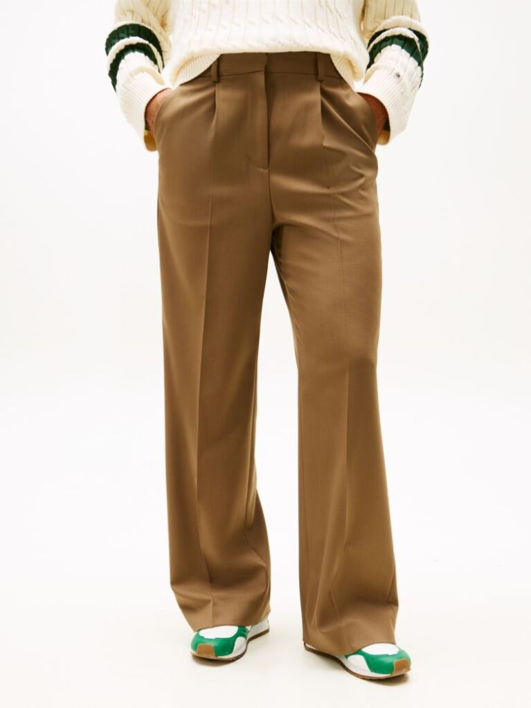 Brown Timeless Wool Blend Wide Leg Trousers  Women