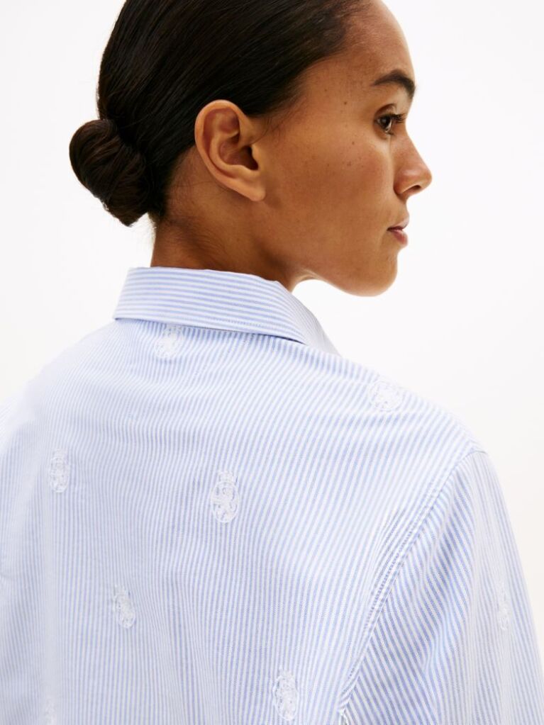 Blue Relaxed Fit TH Crest Embroidery Oxford Shirt  Women