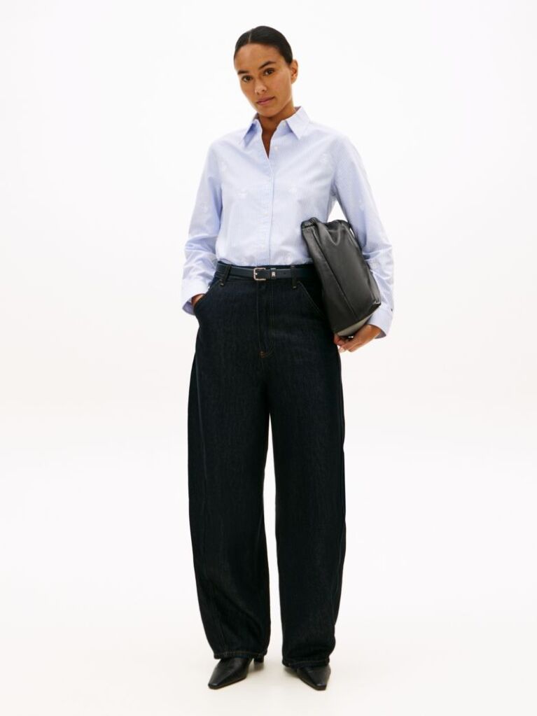 Blue Relaxed Fit TH Crest Embroidery Oxford Shirt  Women
