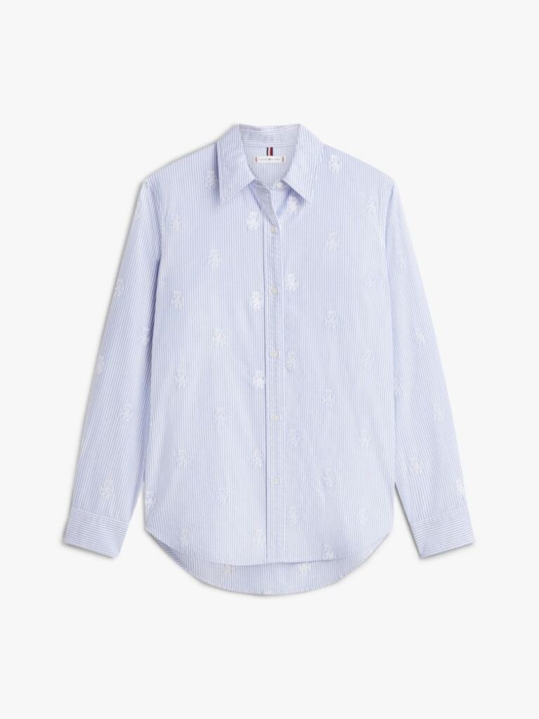 Blue Relaxed Fit TH Crest Embroidery Oxford Shirt  Women