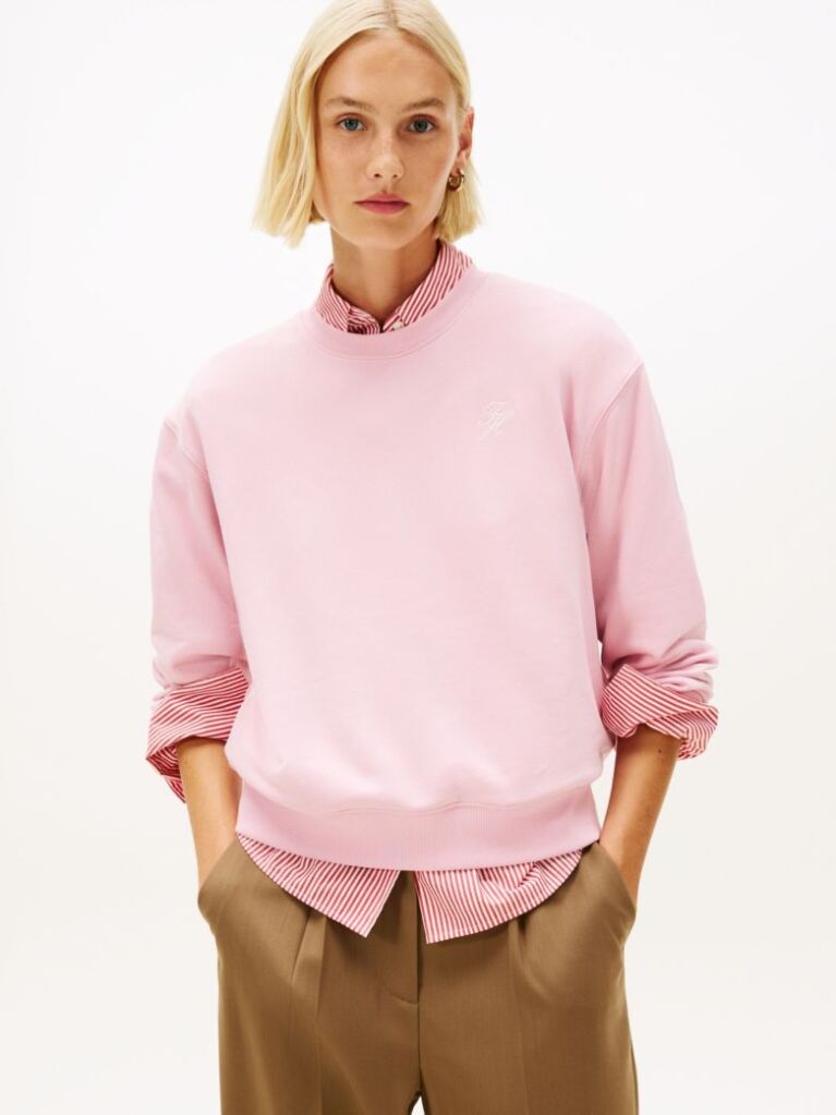 Pink Logo Embroidery Terry Sweatshirt  Women