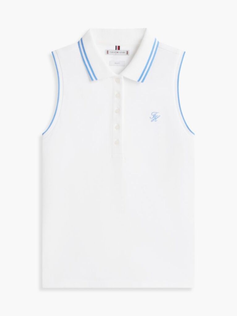 White 1985 Slim Fit Pique Sleeveless Polo Shirt  Women
