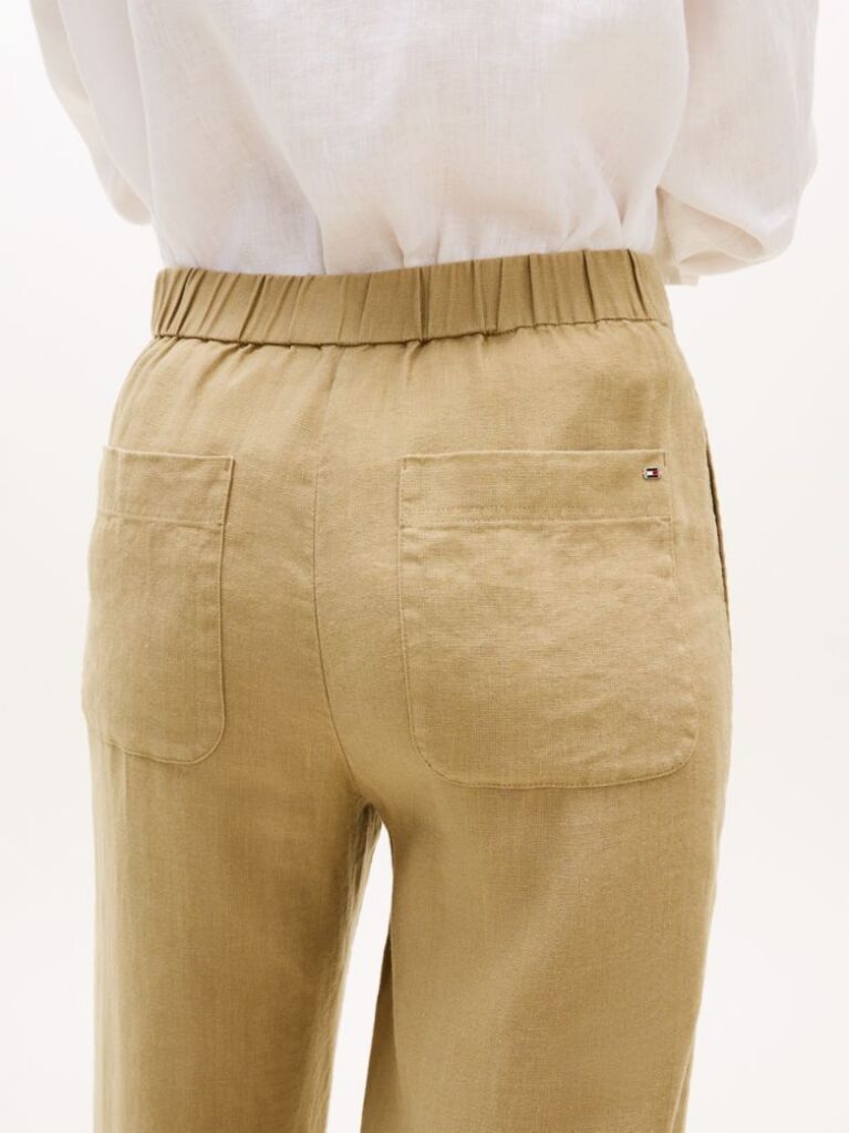 Beige Tailored Straight Leg Linen Blend Trousers  Women