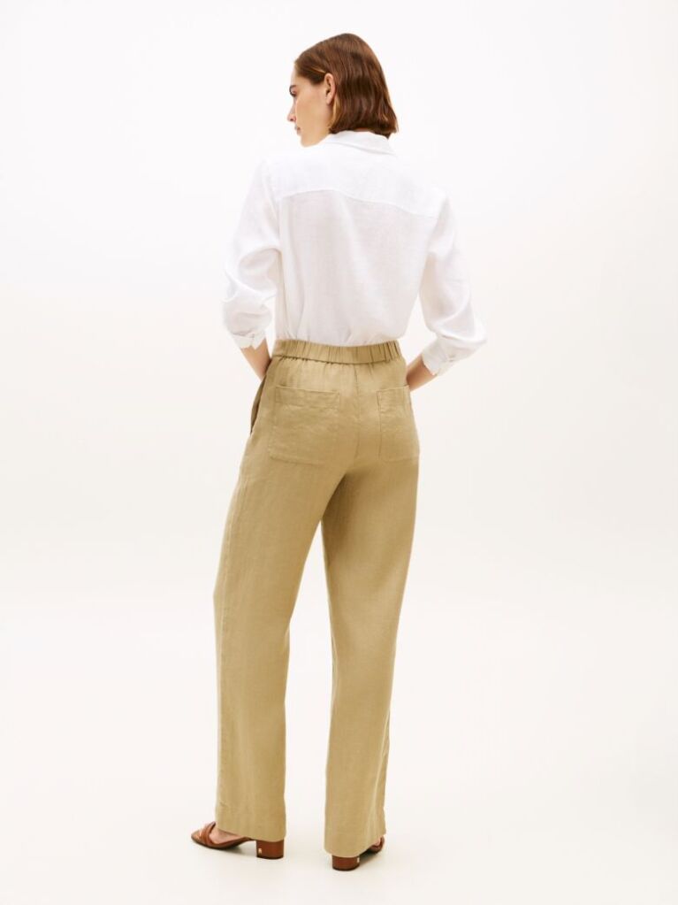 Beige Tailored Straight Leg Linen Blend Trousers  Women