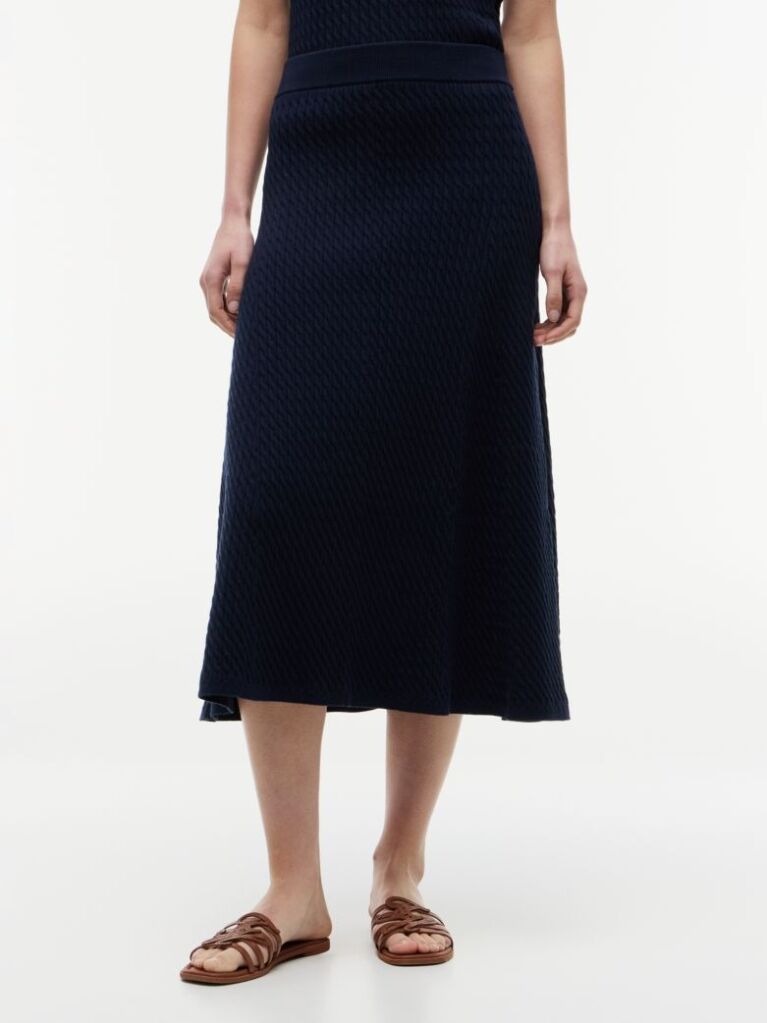 Blue Cable Knit Relaxed A-Line Midi Skirt  Women