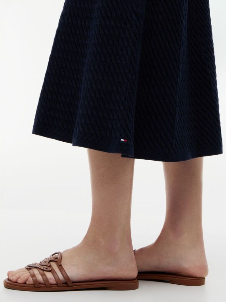 Blue Cable Knit Relaxed A-Line Midi Skirt  Women