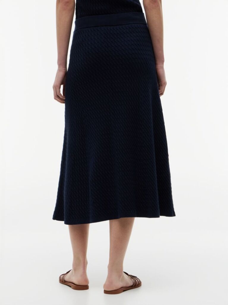 Blue Cable Knit Relaxed A-Line Midi Skirt  Women