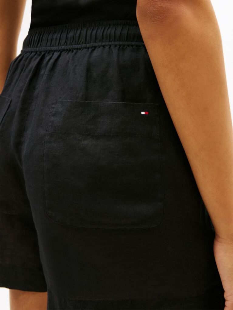 Black Flag Embroidery Pure Linen Shorts  Women