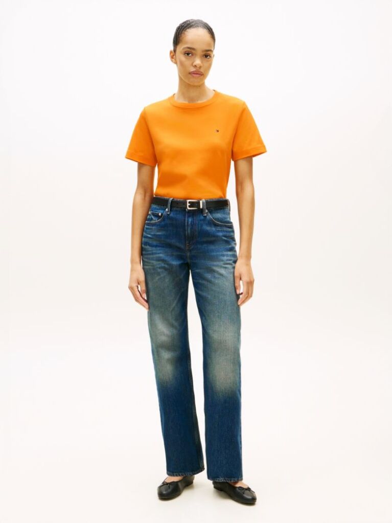 Orange Interlock Knit Boxy T-Shirt  Women