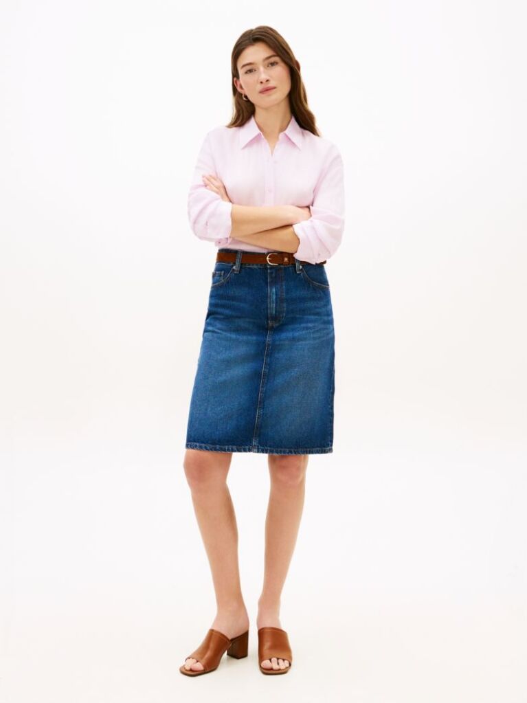 Blue Mid Rise Straight Denim Pencil Skirt  Women