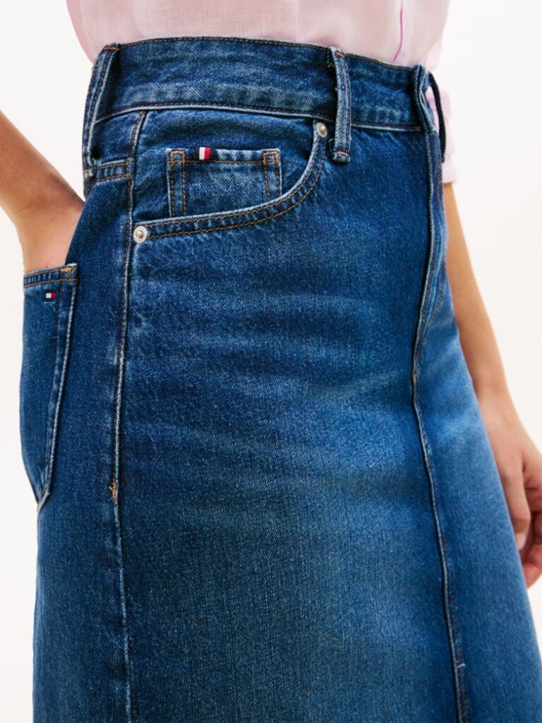 Blue Mid Rise Straight Denim Pencil Skirt  Women