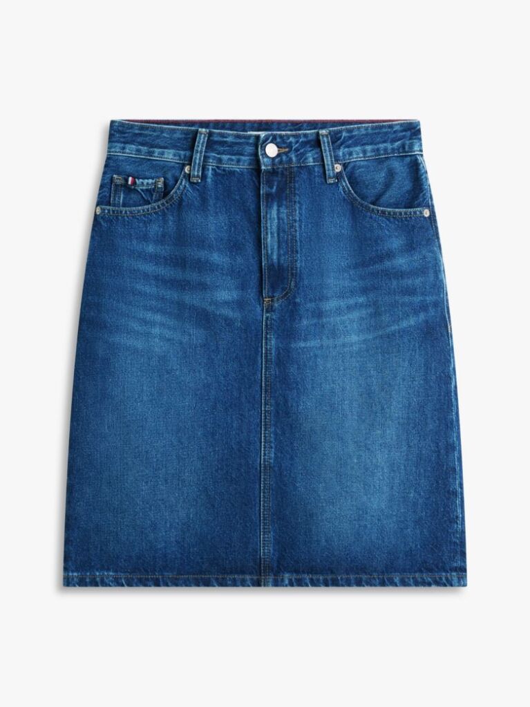 Blue Mid Rise Straight Denim Pencil Skirt  Women