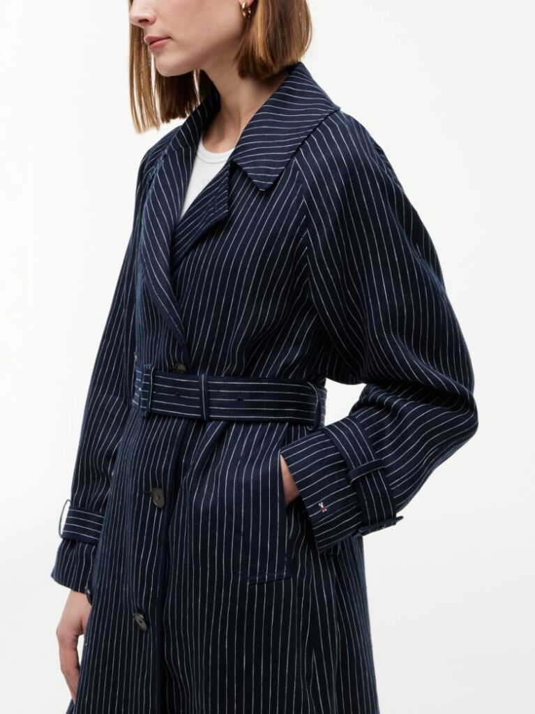 Multi Pinstripe Trench Coat With Linen  Women