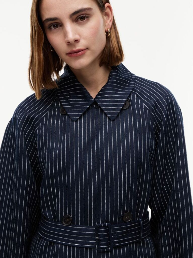 Multi Pinstripe Trench Coat With Linen  Women
